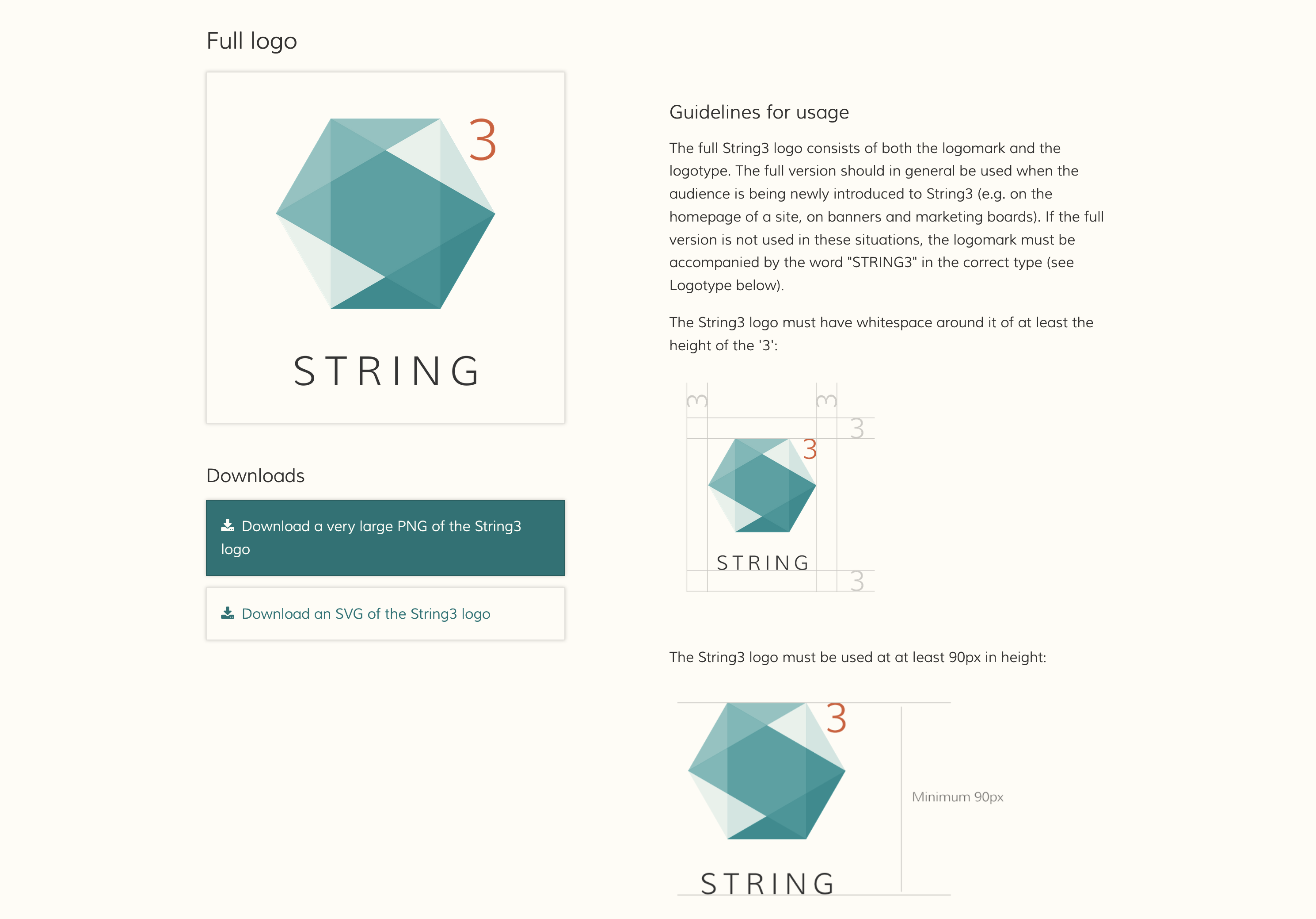 Screenshot showing usage guidelines for the String3 logo